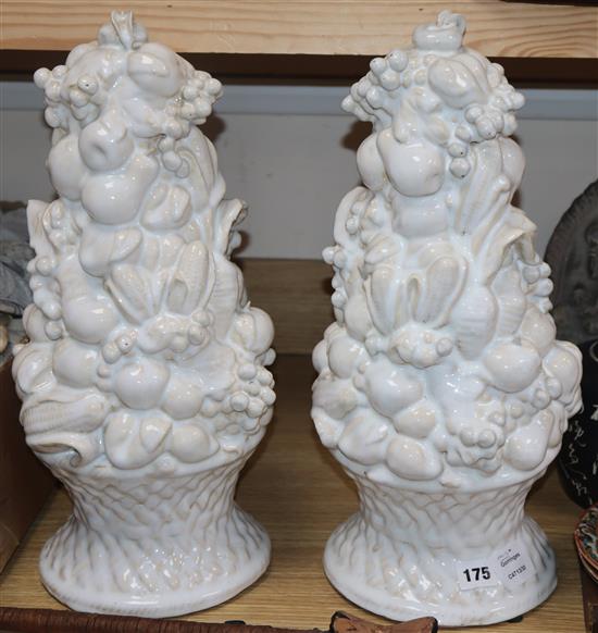 A pair of Casa Pupo white glazed ceramic fruit ornaments height 45cm